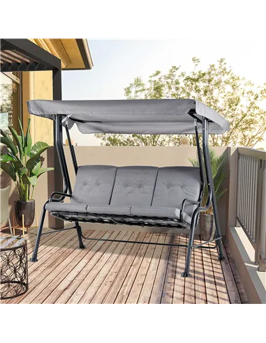 Outsunny Outdoor 3-person Metal Porch Swing Chair Bench, Grey