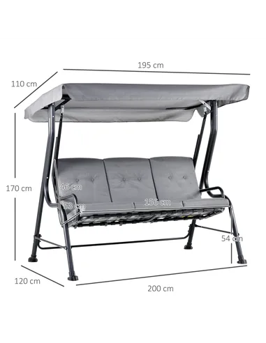 Outsunny Outdoor 3-person Metal Porch Swing Chair Bench, Grey