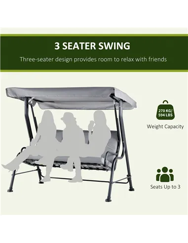 Outsunny Outdoor 3-person Metal Porch Swing Chair Bench, Grey