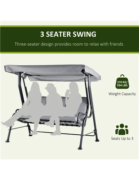 Outsunny Outdoor 3-person Metal Porch Swing Chair Bench, Grey
