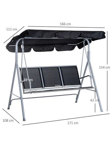 Outsunny Outdoor 3-Seater Swing Chair-Black