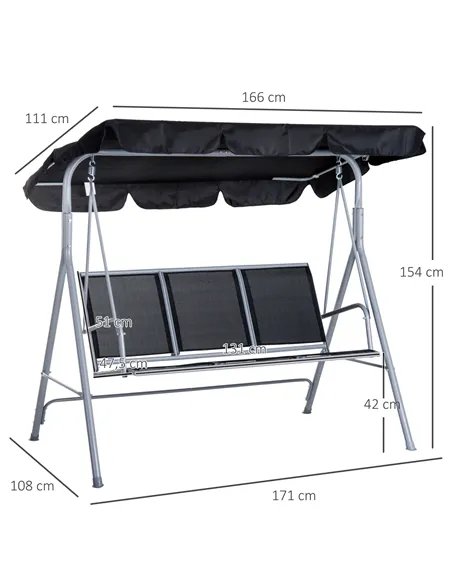 Outsunny Outdoor 3-Seater Swing Chair-Black