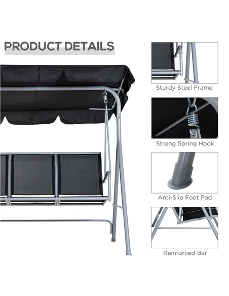 Outsunny Outdoor 3-Seater Swing Chair-Black