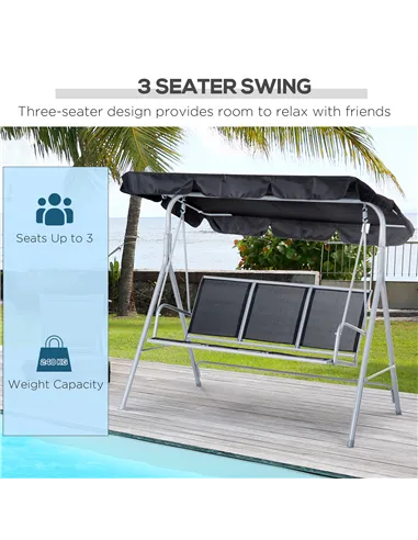 Outsunny Outdoor 3-Seater Swing Chair-Black