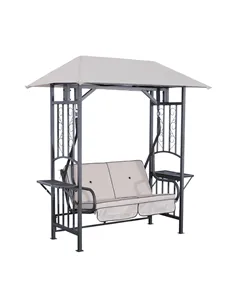 Outsunny Outdoor Garden 2 Seater Canopy Swing Chair Seat Porch Loveseat Vintage Hammock Cushioned Seat w/ and Side Drink Panel