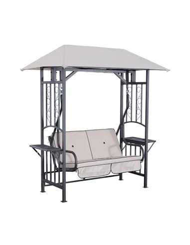 Outsunny Outdoor Garden 2 Seater Canopy Swing Chair Seat Porch Loveseat Vintage Hammock Cushioned Seat w/ and Side Drink Panel