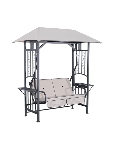 Outsunny Outdoor Garden 2 Seater Canopy Swing Chair Seat Porch Loveseat Vintage Hammock Cushioned Seat w/ and Side Drink Panel