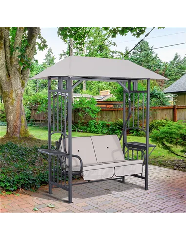 Outsunny Outdoor Garden 2 Seater Canopy Swing Chair Seat Porch Loveseat Vintage Hammock Cushioned Seat w/ and Side Drink Panel