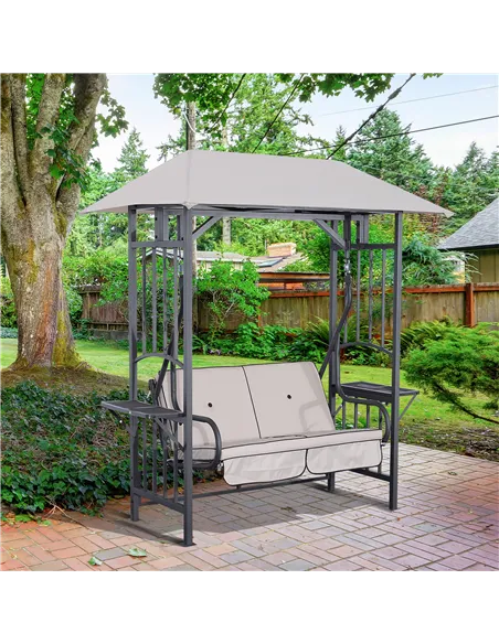 Outsunny Outdoor Garden 2 Seater Canopy Swing Chair Seat Porch Loveseat Vintage Hammock Cushioned Seat w/ and Side Drink Panel