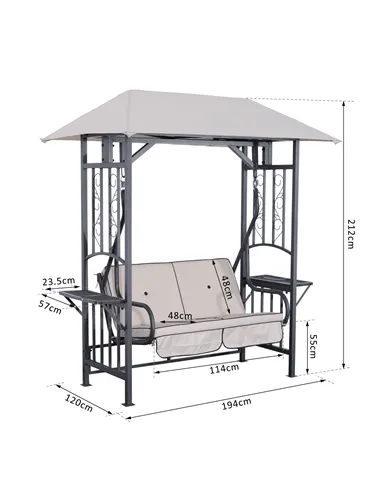 Outsunny Outdoor Garden 2 Seater Canopy Swing Chair Seat Porch Loveseat Vintage Hammock Cushioned Seat w/ and Side Drink Panel