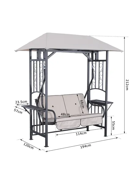 Outsunny Outdoor Garden 2 Seater Canopy Swing Chair Seat Porch Loveseat Vintage Hammock Cushioned Seat w/ and Side Drink Panel
