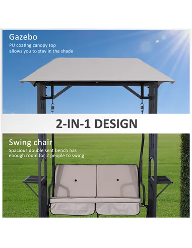 Outsunny Outdoor Garden 2 Seater Canopy Swing Chair Seat Porch Loveseat Vintage Hammock Cushioned Seat w/ and Side Drink Panel