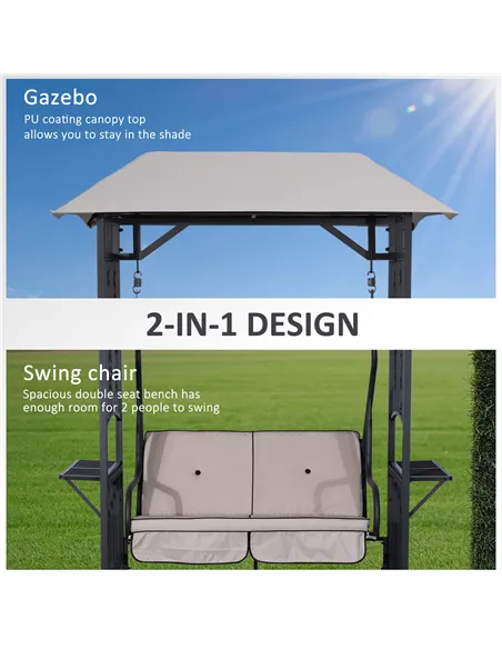 Outsunny Outdoor Garden 2 Seater Canopy Swing Chair Seat Porch Loveseat Vintage Hammock Cushioned Seat w/ and Side Drink Panel