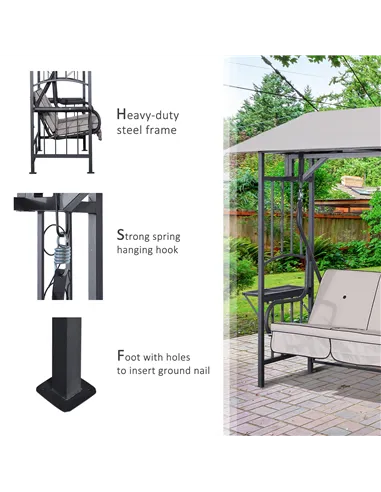 Outsunny Outdoor Garden 2 Seater Canopy Swing Chair Seat Porch Loveseat Vintage Hammock Cushioned Seat w/ and Side Drink Panel