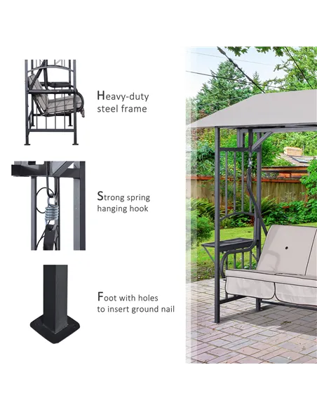 Outsunny Outdoor Garden 2 Seater Canopy Swing Chair Seat Porch Loveseat Vintage Hammock Cushioned Seat w/ and Side Drink Panel