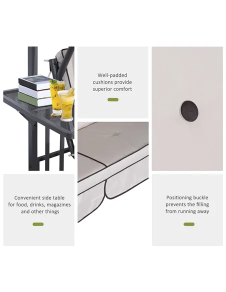 Outsunny Outdoor Garden 2 Seater Canopy Swing Chair Seat Porch Loveseat Vintage Hammock Cushioned Seat w/ and Side Drink Panel