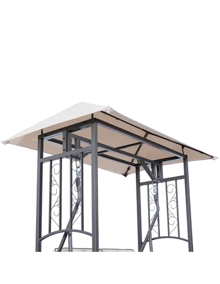 Outsunny Outdoor Garden 2 Seater Canopy Swing Chair Seat Porch Loveseat Vintage Hammock Cushioned Seat w/ and Side Drink Panel