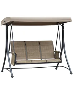 Outsunny 3 Seater Garden Swing Seat Outdoor Swing Chair with High Back Design, Steel Frame, Side Pouches, Adjustable Canopy, Bro