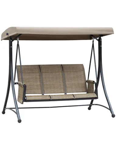 Outsunny 3 Seater Garden Swing Seat Outdoor Swing Chair with High Back Design, Steel Frame, Side Pouches, Adjustable Canopy, Bro