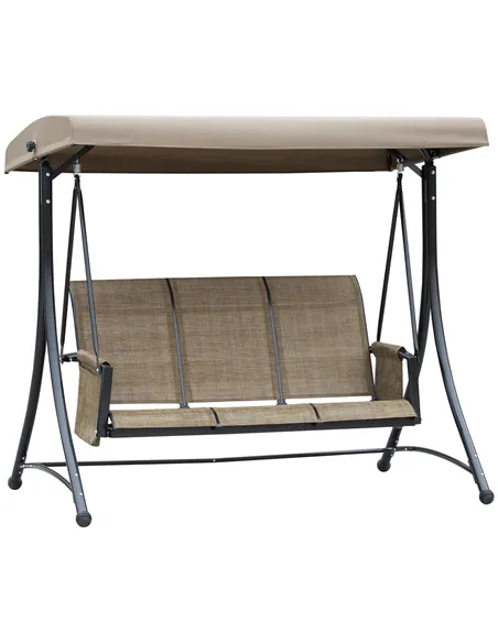 Outsunny 3 Seater Garden Swing Seat Outdoor Swing Chair with High Back Design, Steel Frame, Side Pouches, Adjustable Canopy, Bro