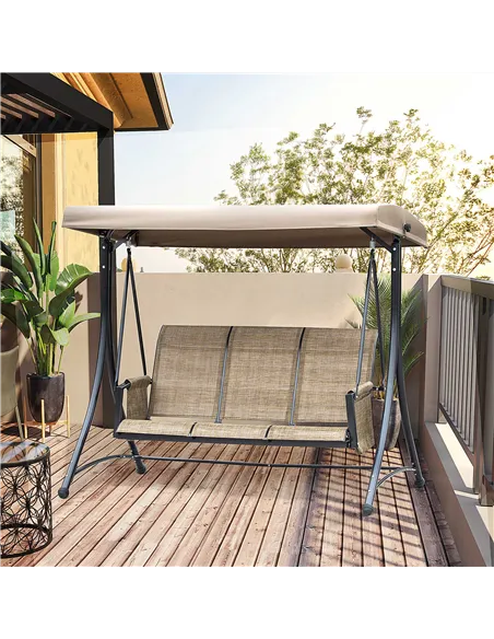 Outsunny 3 Seater Garden Swing Seat Outdoor Swing Chair with High Back Design, Steel Frame, Side Pouches, Adjustable Canopy, Bro