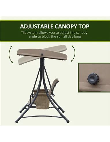 Outsunny 3 Seater Garden Swing Seat Outdoor Swing Chair with High Back Design, Steel Frame, Side Pouches, Adjustable Canopy, Bro