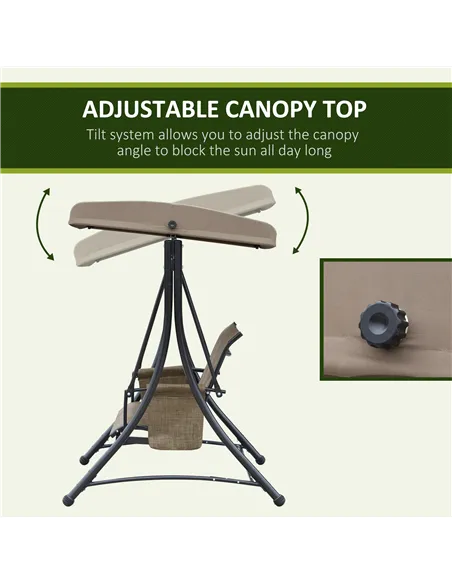 Outsunny 3 Seater Garden Swing Seat Outdoor Swing Chair with High Back Design, Steel Frame, Side Pouches, Adjustable Canopy, Bro