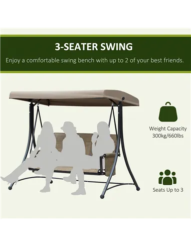 Outsunny 3 Seater Garden Swing Seat Outdoor Swing Chair with High Back Design, Steel Frame, Side Pouches, Adjustable Canopy, Bro