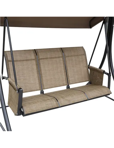 Outsunny 3 Seater Garden Swing Seat Outdoor Swing Chair with High Back Design, Steel Frame, Side Pouches, Adjustable Canopy, Bro