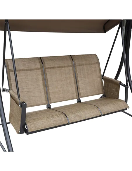 Outsunny 3 Seater Garden Swing Seat Outdoor Swing Chair with High Back Design, Steel Frame, Side Pouches, Adjustable Canopy, Bro