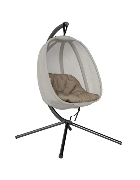 Outsunny Hanging Egg Chair, Folding Texteline Swing Hammock with Side Pocket, Cushion and Stand for Indoor Outdoor, Patio Garden