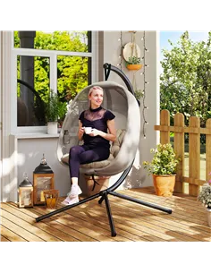 Outsunny Hanging Egg Chair, Folding Texteline Swing Hammock with Side Pocket, Cushion and Stand for Indoor Outdoor, Patio Garden 2