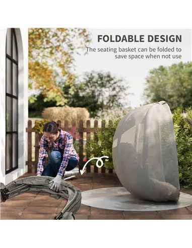 Outsunny Hanging Egg Chair, Folding Texteline Swing Hammock with Side Pocket, Cushion and Stand for Indoor Outdoor, Patio Garden