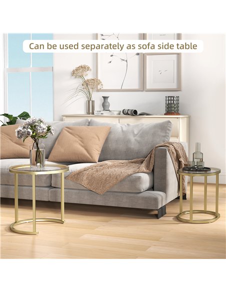 HOMCOM Modern Coffee Table Set of 2, Nest of Tables with Steel Frame and Tempered Glass Tabletop, Side Tables for Living Room Be