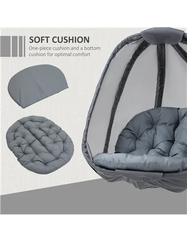 Outsunny Hanging Egg Chair, Folding Texteline Swing Hammock with Side Pocket, Cushion and Stand for Indoor Outdoor, Patio Garden