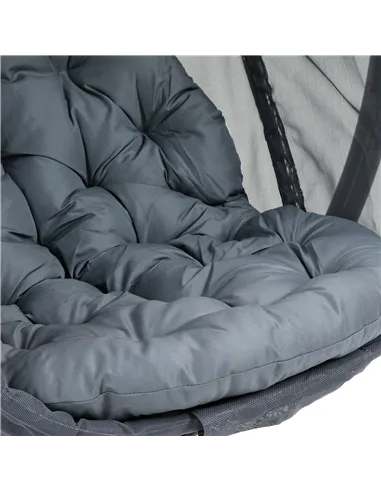 Outsunny Hanging Egg Chair, Folding Texteline Swing Hammock with Side Pocket, Cushion and Stand for Indoor Outdoor, Patio Garden