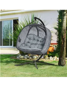Outsunny Double Hanging Egg Chair 2 Seaters Texteline Swing Hammock Chair with Stand, Cushion and Folding Design, for Indoor and 2