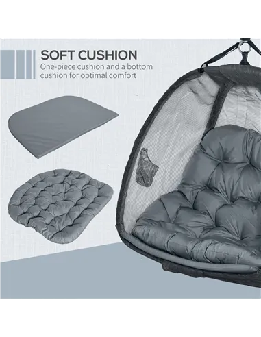 Outsunny Double Hanging Egg Chair 2 Seaters Texteline Swing Hammock Chair with Stand, Cushion and Folding Design, for Indoor and