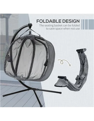 Outsunny Double Hanging Egg Chair 2 Seaters Texteline Swing Hammock Chair with Stand, Cushion and Folding Design, for Indoor and