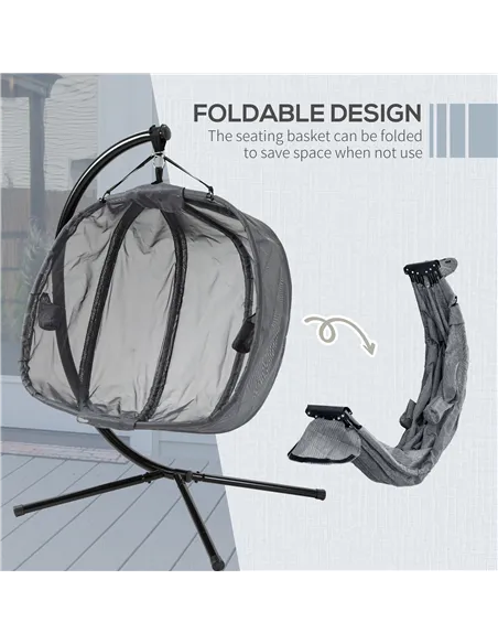 Outsunny Double Hanging Egg Chair 2 Seaters Texteline Swing Hammock Chair with Stand, Cushion and Folding Design, for Indoor and