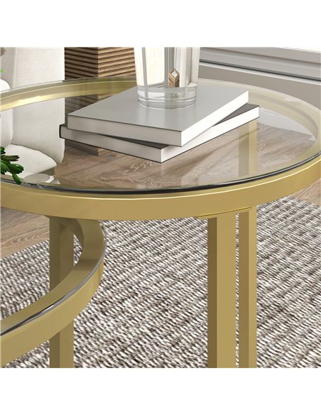 HOMCOM Modern Coffee Table Set of 2, Nest of Tables with Steel Frame and Tempered Glass Tabletop, Side Tables for Living Room Be