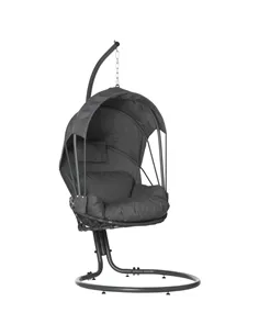 Outsunny Hanging Egg Chair Swing Hammock Chair with Stand, Cushion and Retractable Canopy, for Indoor and Outdoor, Grey