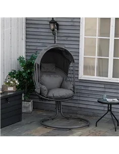 Outsunny Hanging Egg Chair Swing Hammock Chair with Stand, Cushion and Retractable Canopy, for Indoor and Outdoor, Grey 2