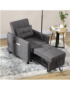 HOMCOM Linen-Look Single Chair Bed - Grey 2