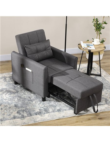 HOMCOM Linen-Look Single Chair Bed - Grey