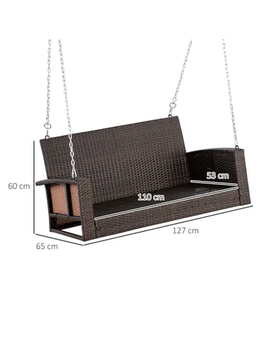 Outsunny 2 Seater Rattan Garden Swing Chair, Porch Swing Bench Loveseat with Cushion, Wicker Outdoor Hanging Swinging Seat with 