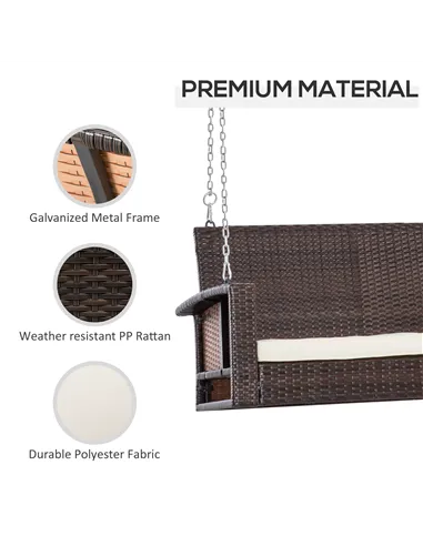 Outsunny 2 Seater Rattan Garden Swing Chair, Porch Swing Bench Loveseat with Cushion, Wicker Outdoor Hanging Swinging Seat with 