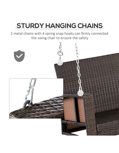 Outsunny 2 Seater Rattan Garden Swing Chair, Porch Swing Bench Loveseat with Cushion, Wicker Outdoor Hanging Swinging Seat with 