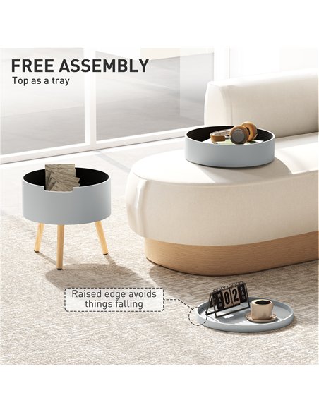 HOMCOM 3-Tier Coffee Table, Round End Table with 2 Hidden Compartments and Detachable Tray, Side Table with Storage for Living R