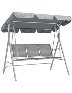 Outsunny Metal Garden Swing Chair, 3-Seater Swing Seat, Patio Hammock Bench Canopy Lounger, Light Grey